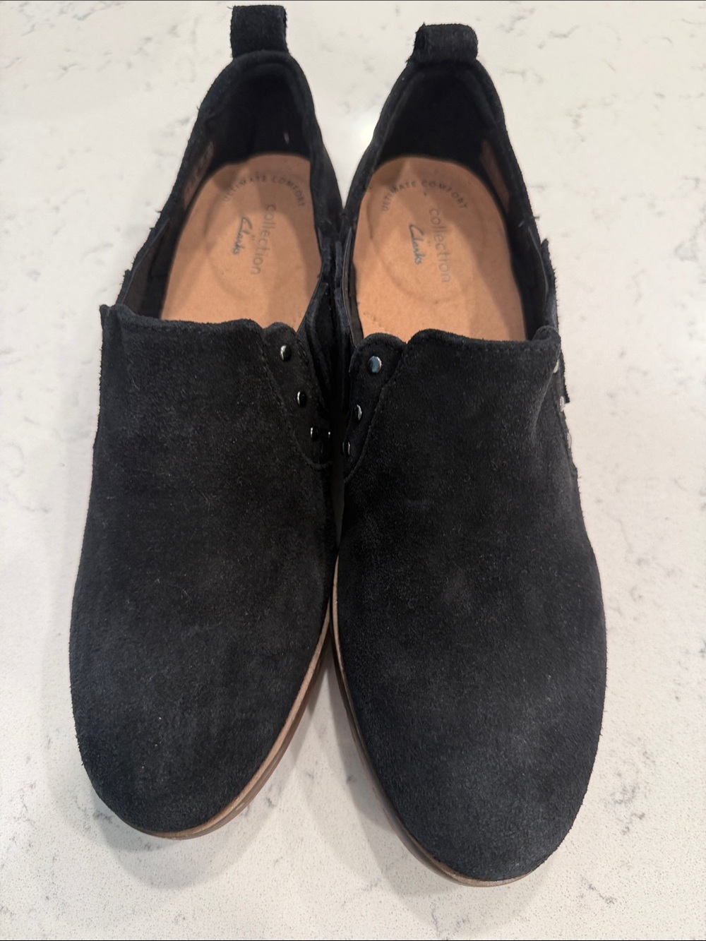 Clarks Women’s Black Suede Slip-On Shoes